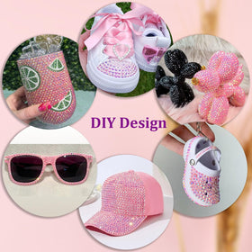 TINKRSTUFF rhinestones applied to shoes and tumblers for DIY decoration ideas