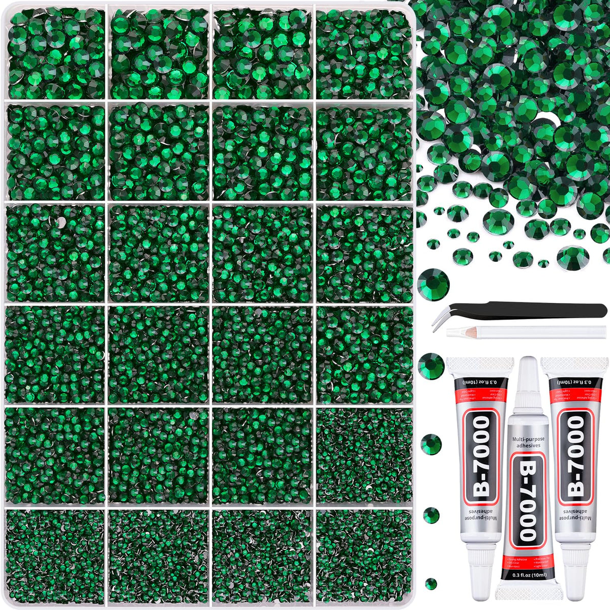 TINKRSTUFF emerald green rhinestones in box for crafts and DIY projects