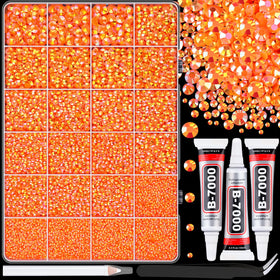 TINKRSTUFF orange AB rhinestones in 24-grid box for shimmering craft accents.