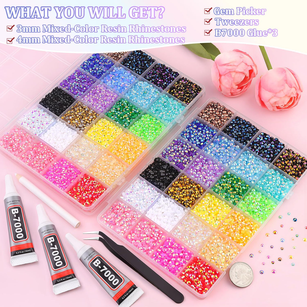 TINKRSTUFF rhinestones 3mm 4mm mixed colors offer vibrant sparkle from any angle
