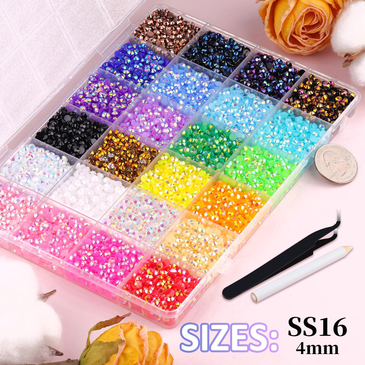 TINKRSTUFF rhinestones with tweezers and pickup pen for precise gem placement