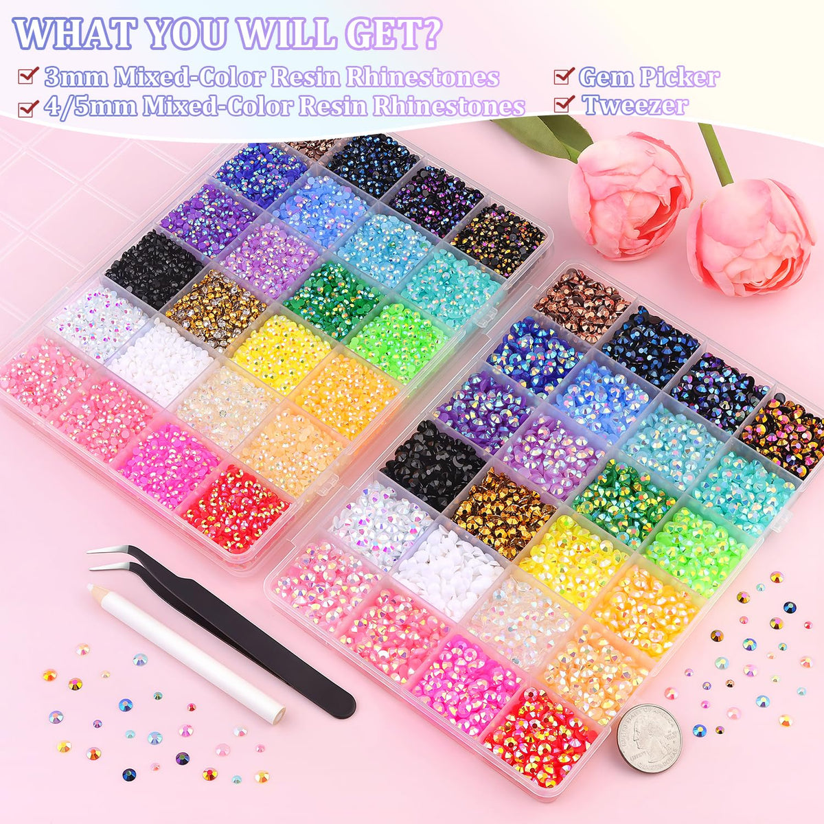 TINKRSTUFF rhinestones with included tweezers and pickup pen for easy placement