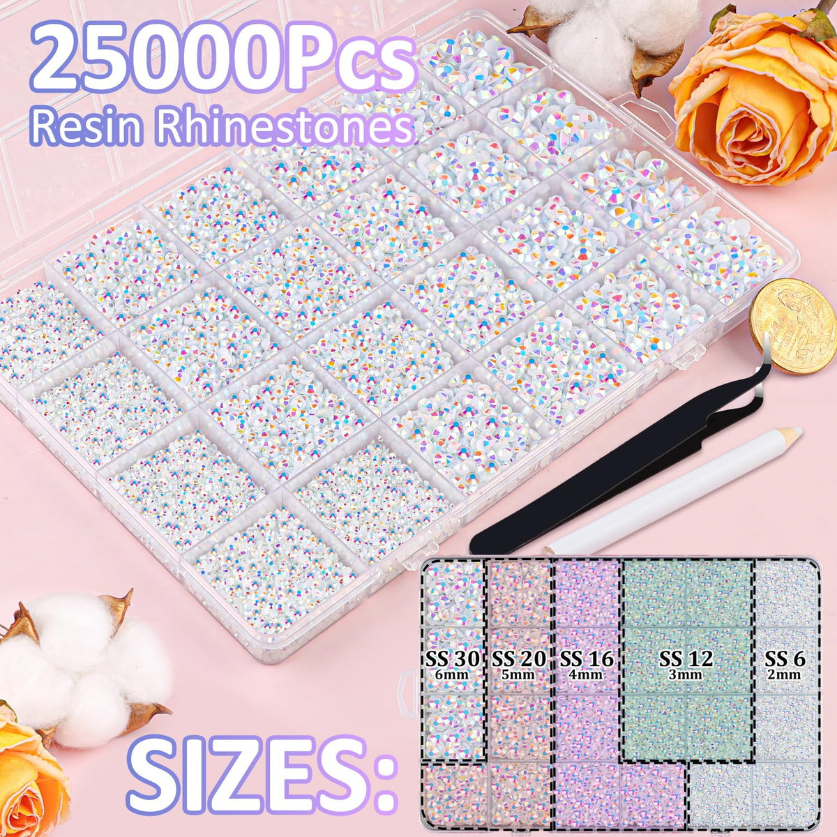 TINKRSTUFF White AB rhinestones close-up showing luminous sparkle under light