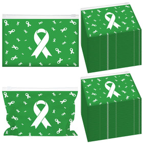 Tinlade 100-pack mental health awareness makeup bags with green ribbon design for events.