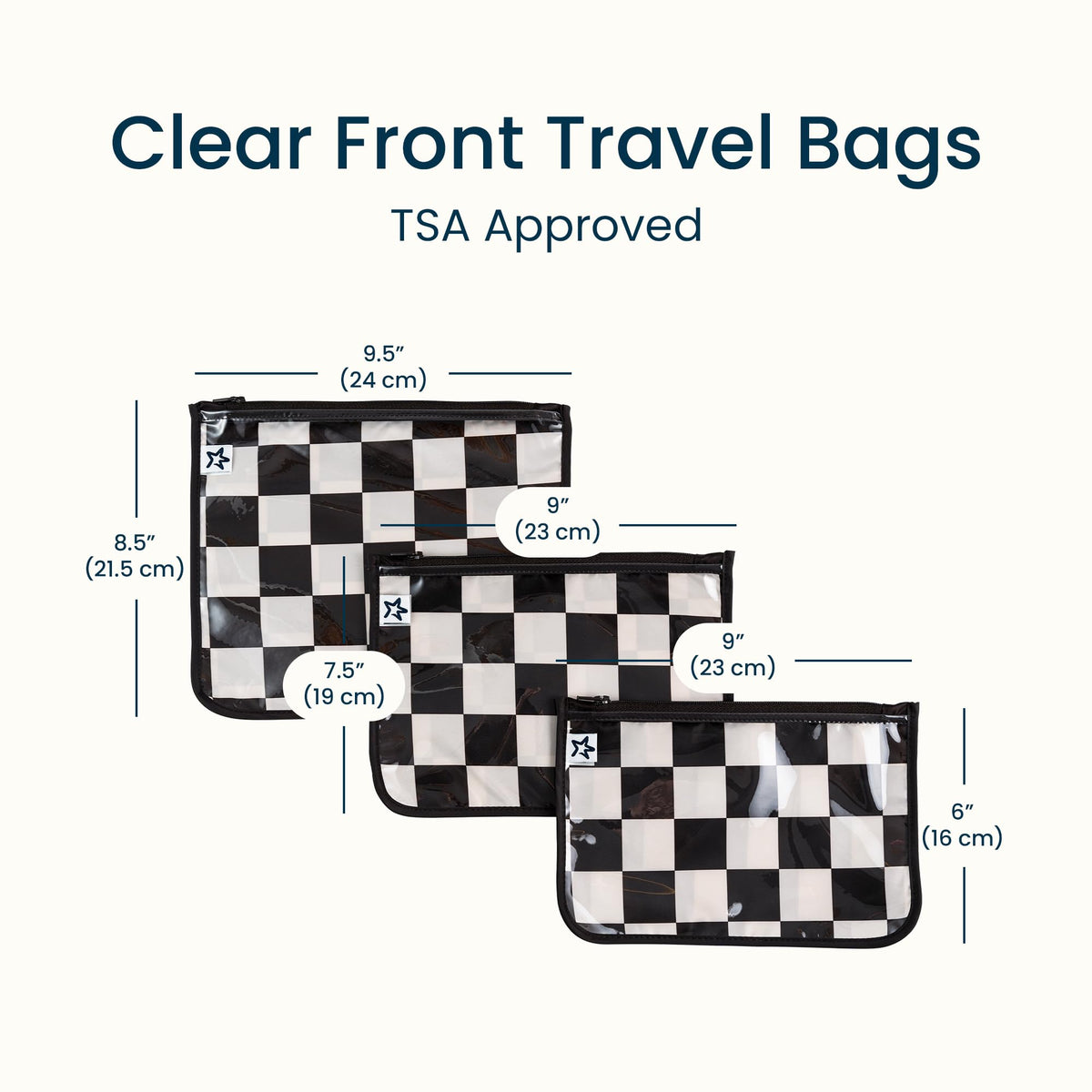 Tiny Twinkle clear-front travel organizer bag set for quick content visibility.
