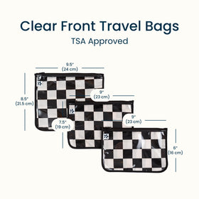 Tiny Twinkle clear-front travel organizer bag set for quick content visibility.