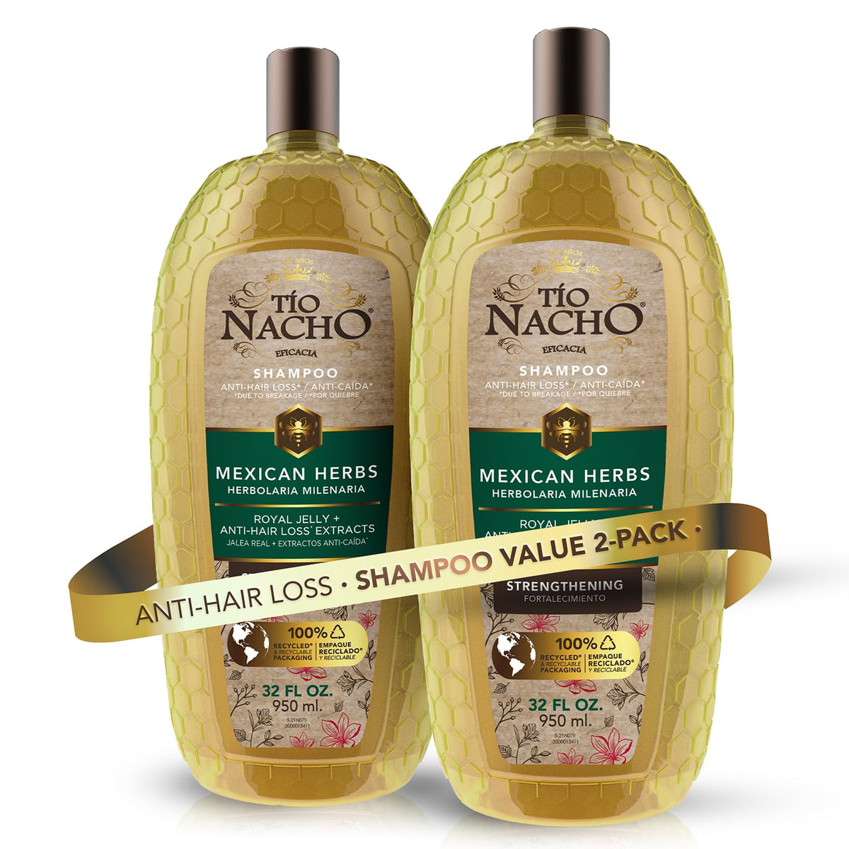 Tio Nacho Mexican Herbs shampoo bottle providing fortifying scalp care for stronger hair.