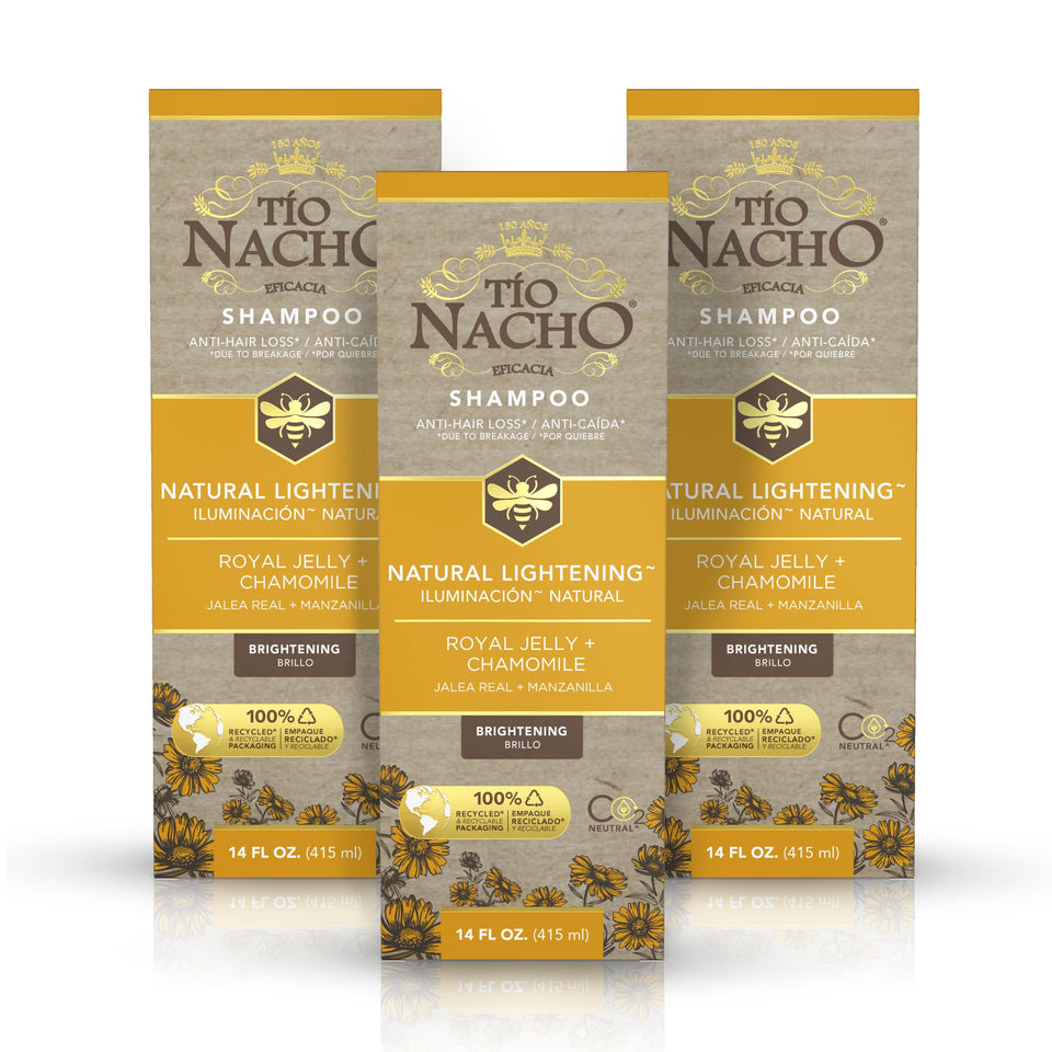 Tio Nacho natural lightening shampoo bottle boosts brightness for blonde hair.