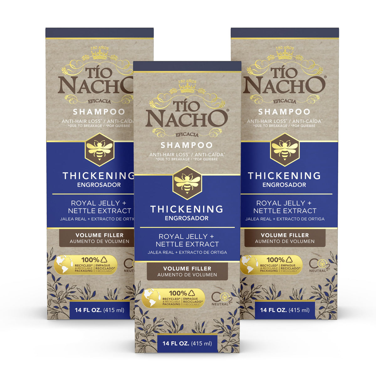 Tio Nacho thickening shampoo bottle with royal jelly for a fuller hair appearance