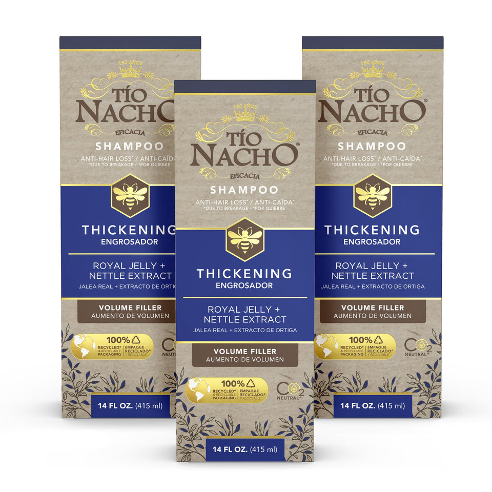 Tio Nacho thickening shampoo bottle with royal jelly for a fuller hair appearance