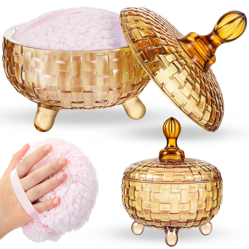 Tioncy amber-weave puff for smooth, even body powder application.