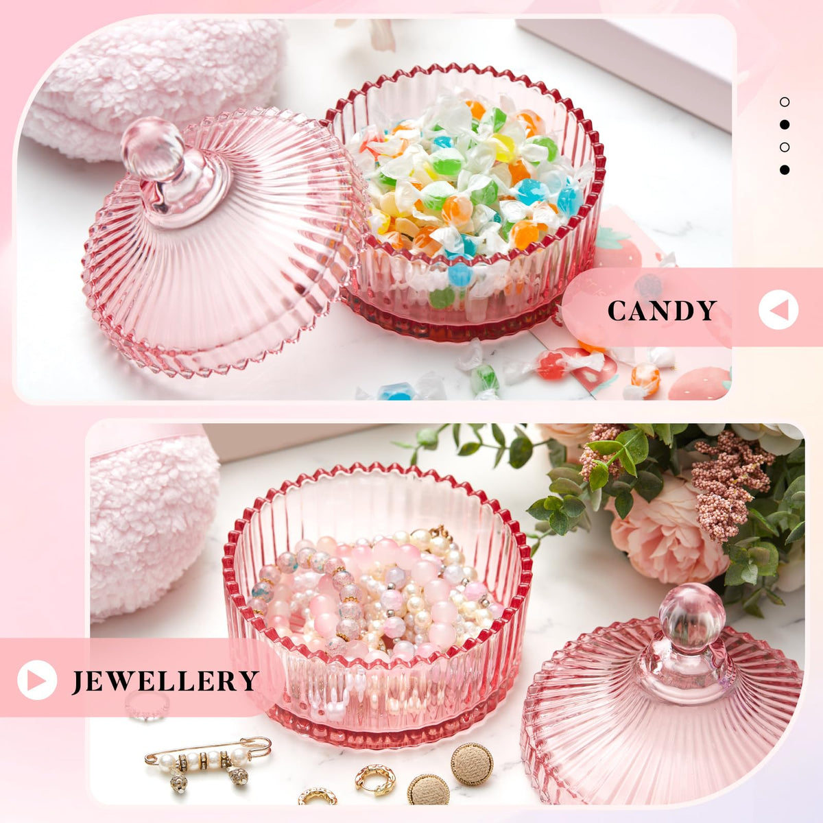 Tioncy elegant glass jar adds vanity-ready storage.