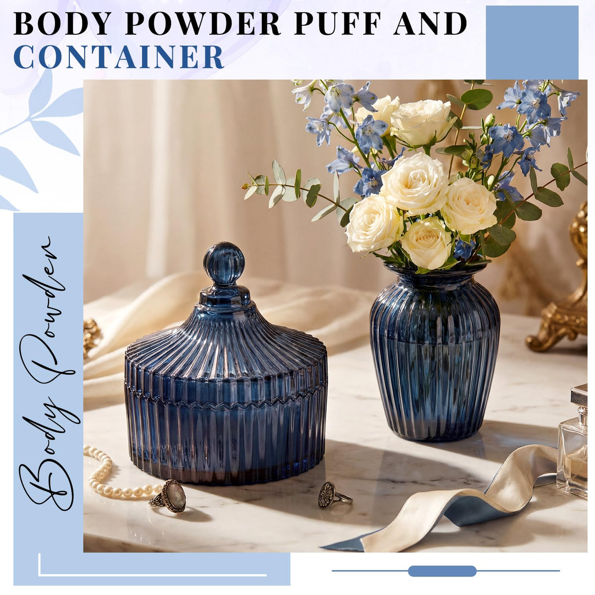 Tioncy glass container with round design for storing powders and accessories.