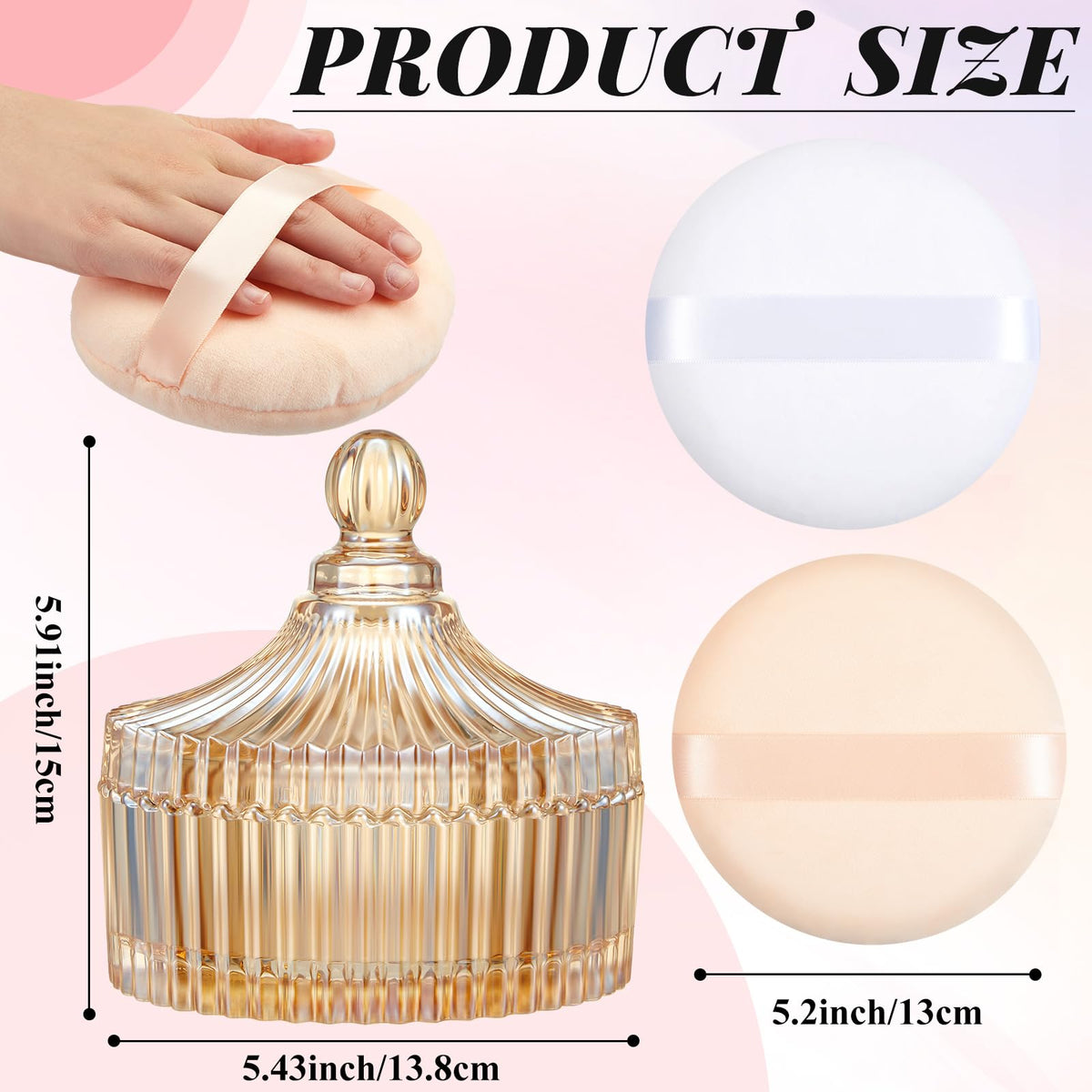 Tioncy glass jar with two fluffy puffs for easy replacements