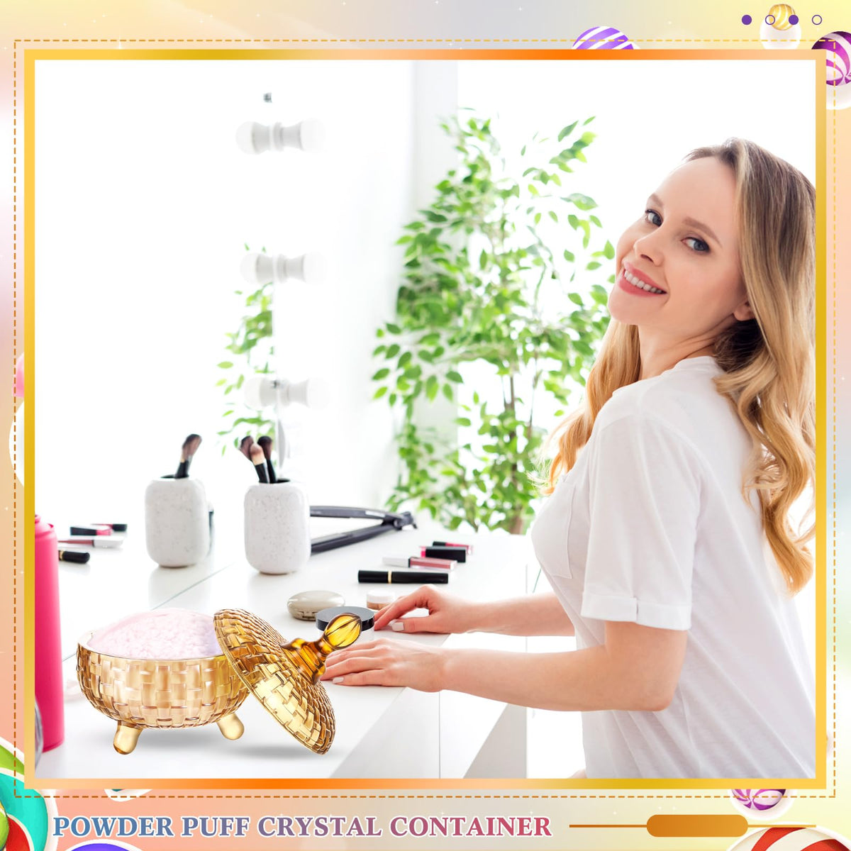 Tioncy multi-use storage container keeps small items organized beside powder.