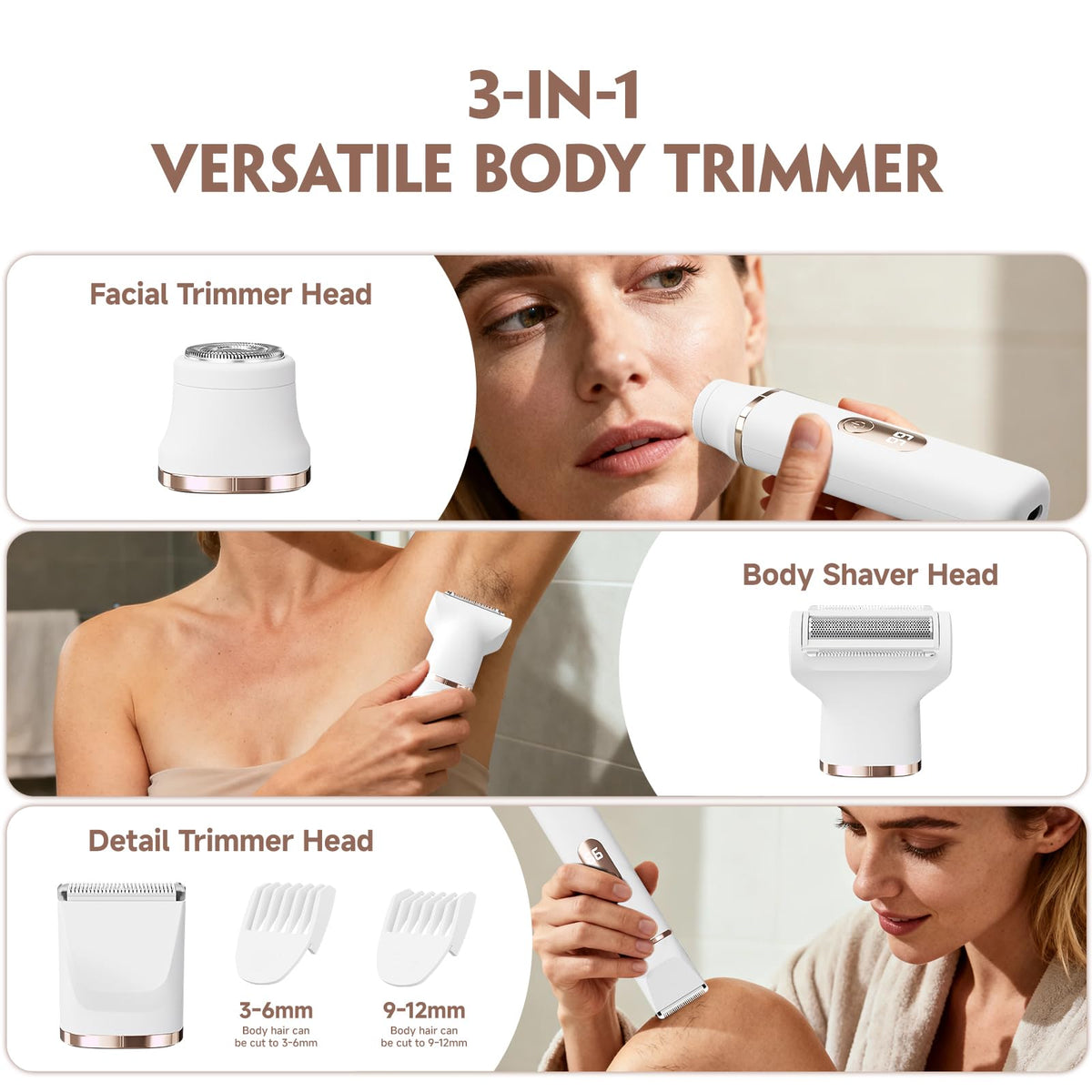 Tiovara bikini trimmer supports wet and dry use for flexible grooming in the shower or on dry skin.