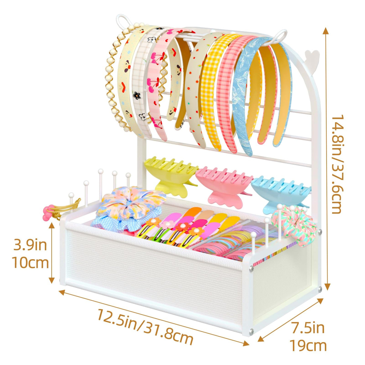 TIPSYTREE center bar securing clips, bows, and hairpins for easy access
