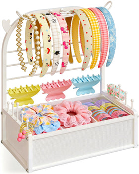 TIPSYTREE headband holder stand with deer antler display on white vanity for organized storage