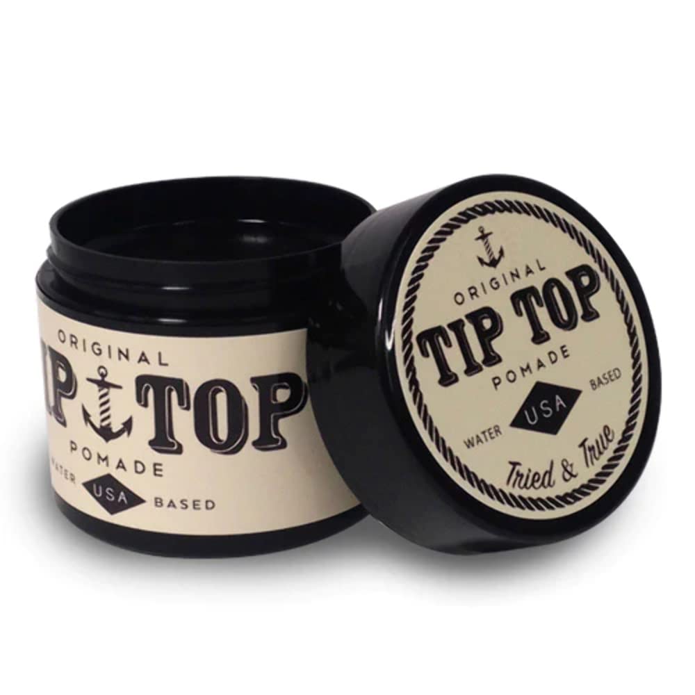 TipTop Original Pomade 4.25oz tin showing medium shine and easy washout.