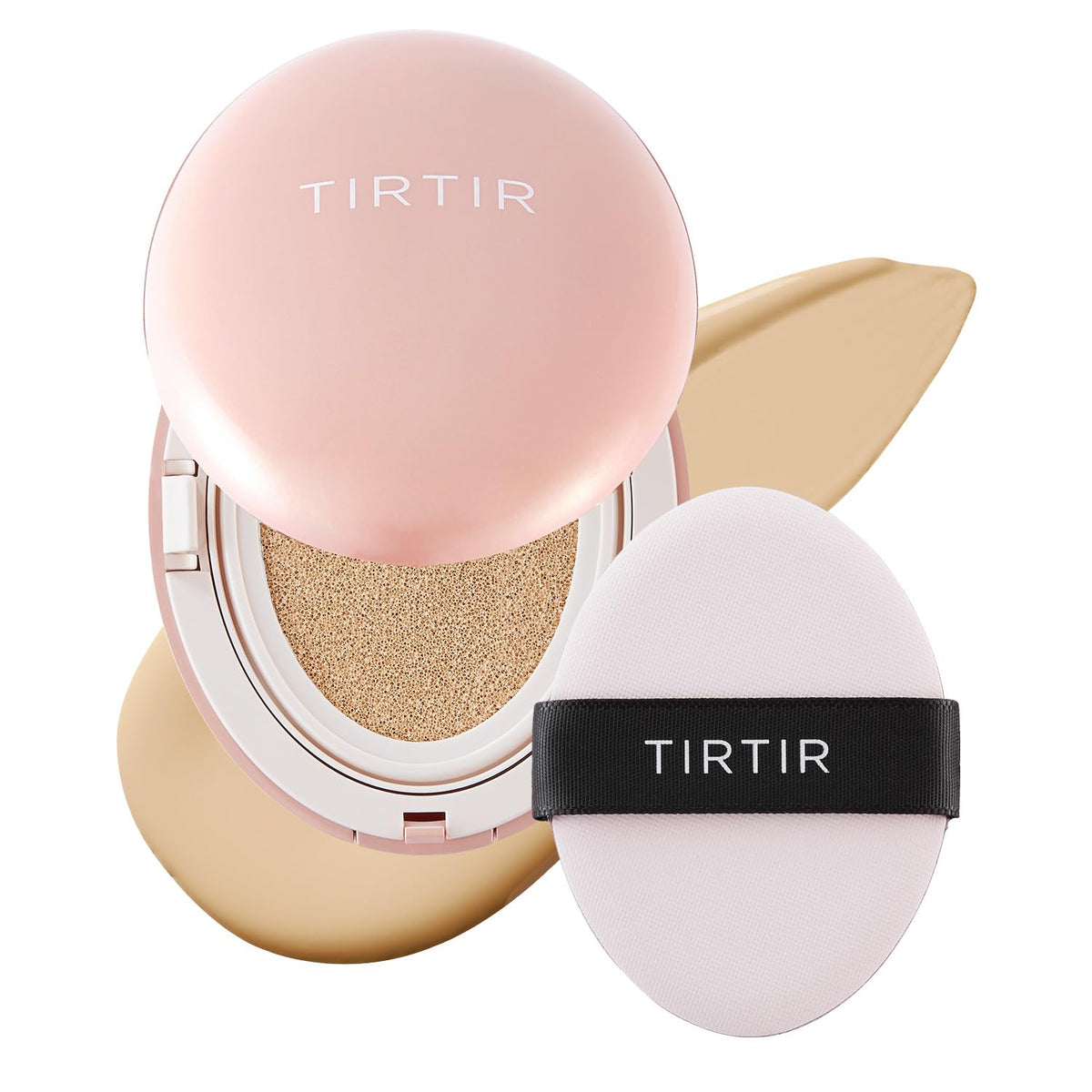 TIRTIR Mask Fit All Cover Pink Cushion compact close-up showing skin-fit coverage for a smooth complexion.