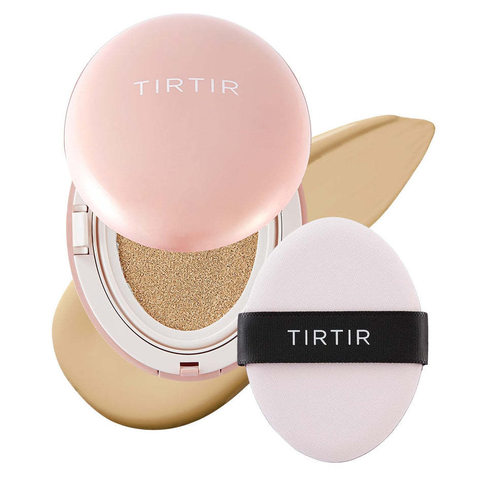 TIRTIR Mask Fit All Cover pink cushion compact, close-up showing rich coverage for a flawless base.