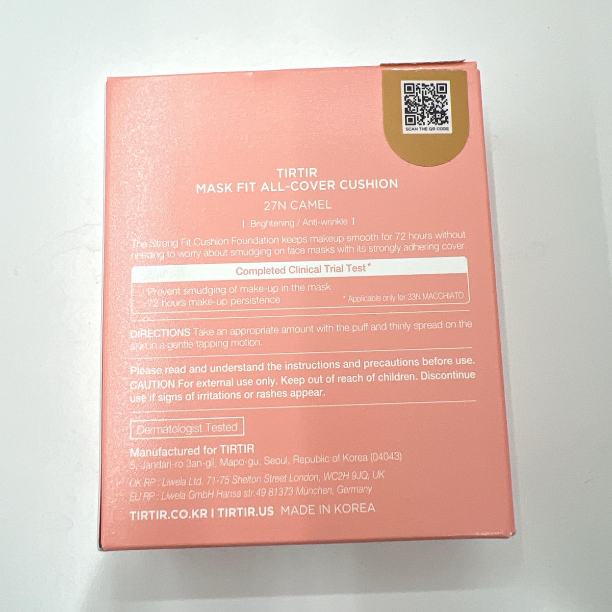 TIRTIR Mask Fit All Cover Pink Cushion packaging and compact design for travel.