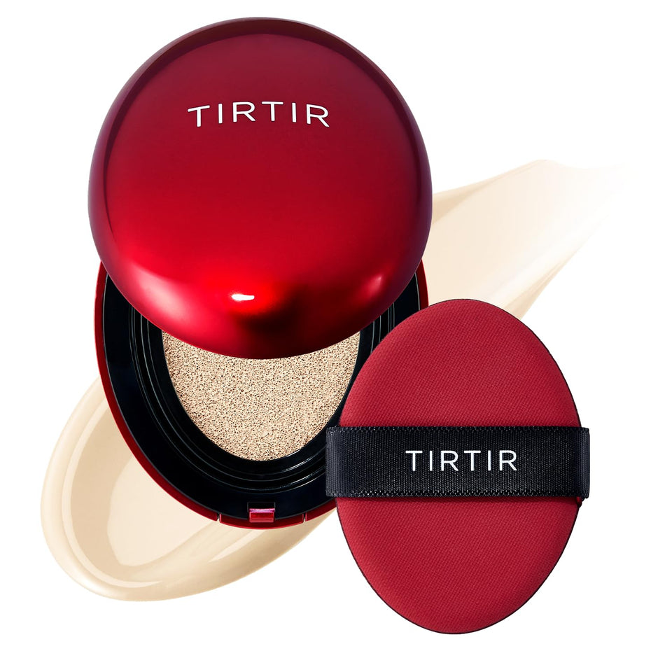 TIRTIR Mask Fit Red Cushion bottle close-up for long-lasting coverage.
