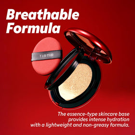 TIRTIR Mask Fit Red Cushion texture reveals breathable, weightless formula with a satin glow.