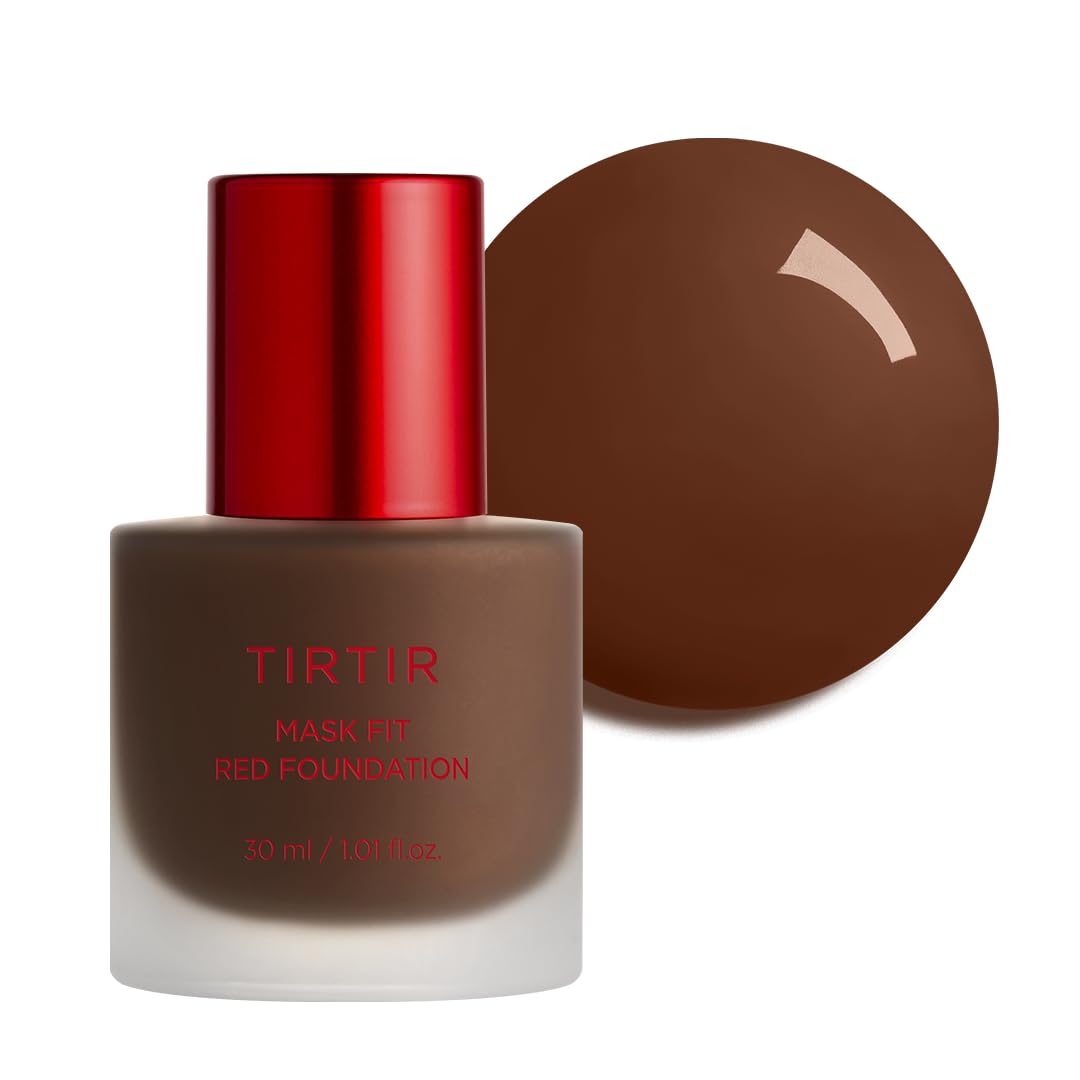 TIRTIR Mask Fit Red Foundation bottle close-up, shade #49N Deep Chestnut