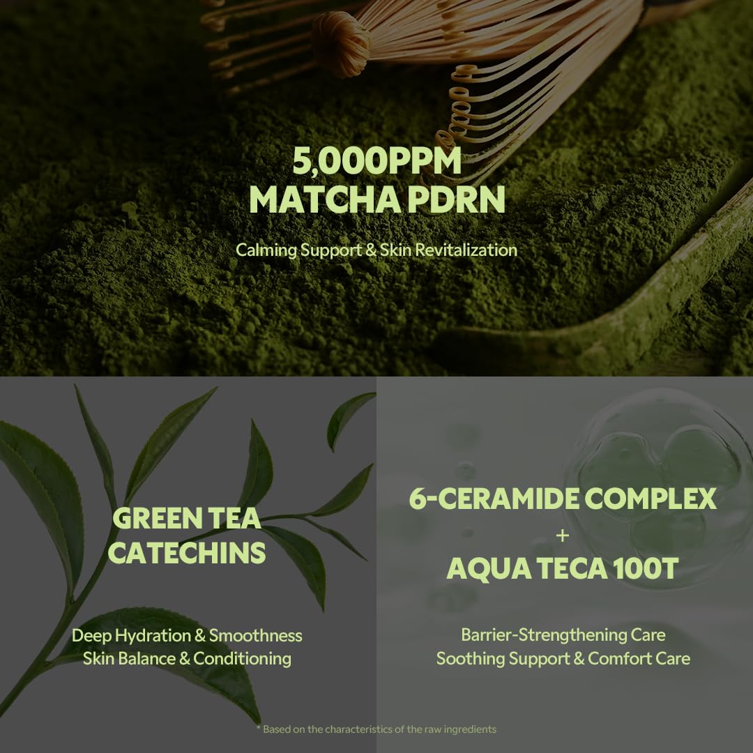 5,000ppm Jeju vegan Matcha PDRN and green tea catechins calm redness.