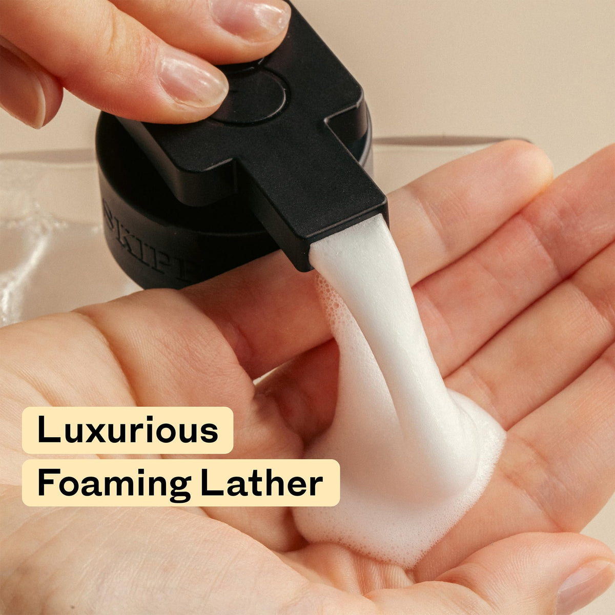 Dissolving a Skipper tablet in water creates foaming hand soap.