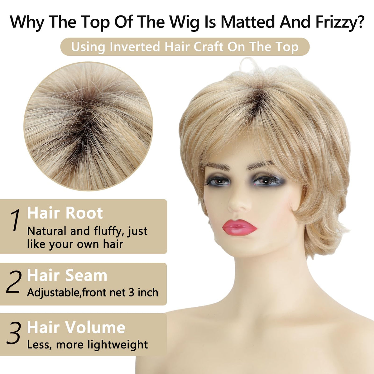 TISHINING pixie wig with bangs is easy to wear straight from the package.