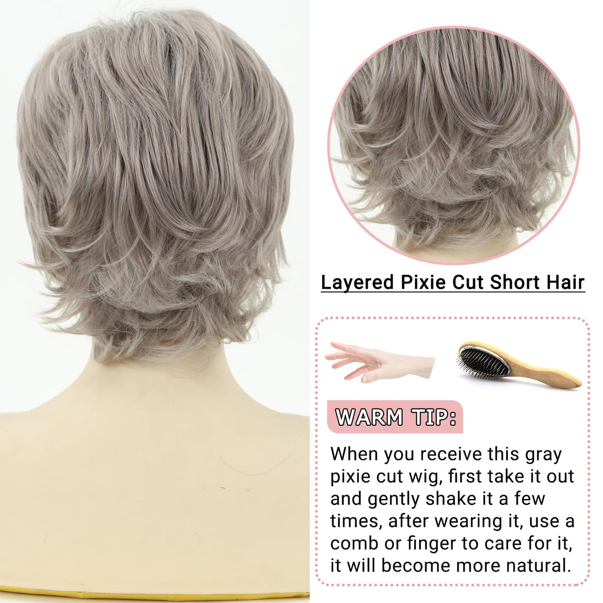 TISHINING Gray Curly Wig bangs close-up for flattering framing