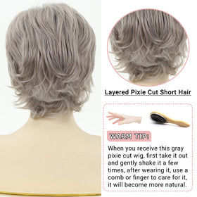 TISHINING Gray Curly Wig bangs close-up for flattering framing