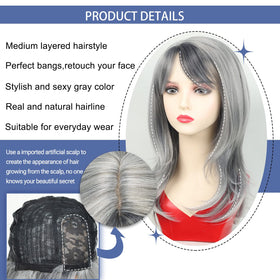 TISHINING layered bob grey wig with side part for chic look