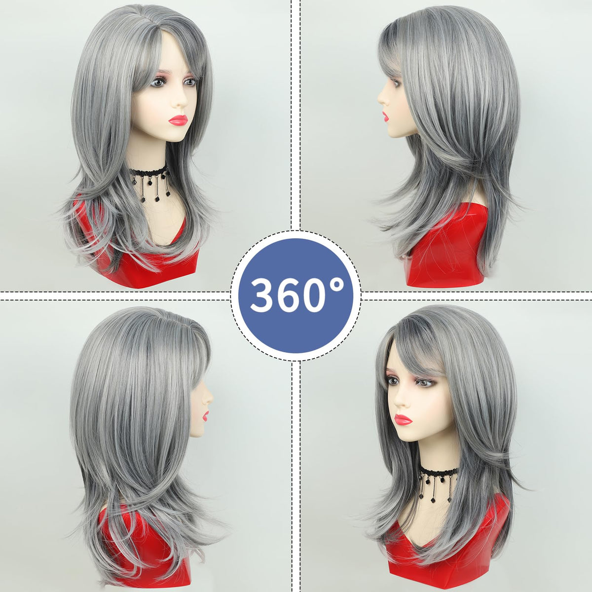 TISHINING grey wig features natural-looking hairline and artificial scalp