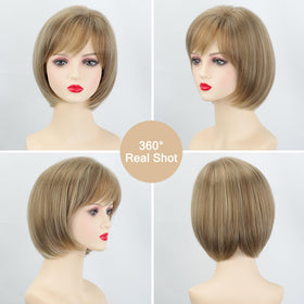 TISHINING pixie bob wig layered straight creates a sleek silhouette.