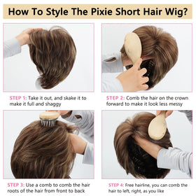 TISHINING Pixie Cut wig care notes emphasize gentle handling and heat guidance.