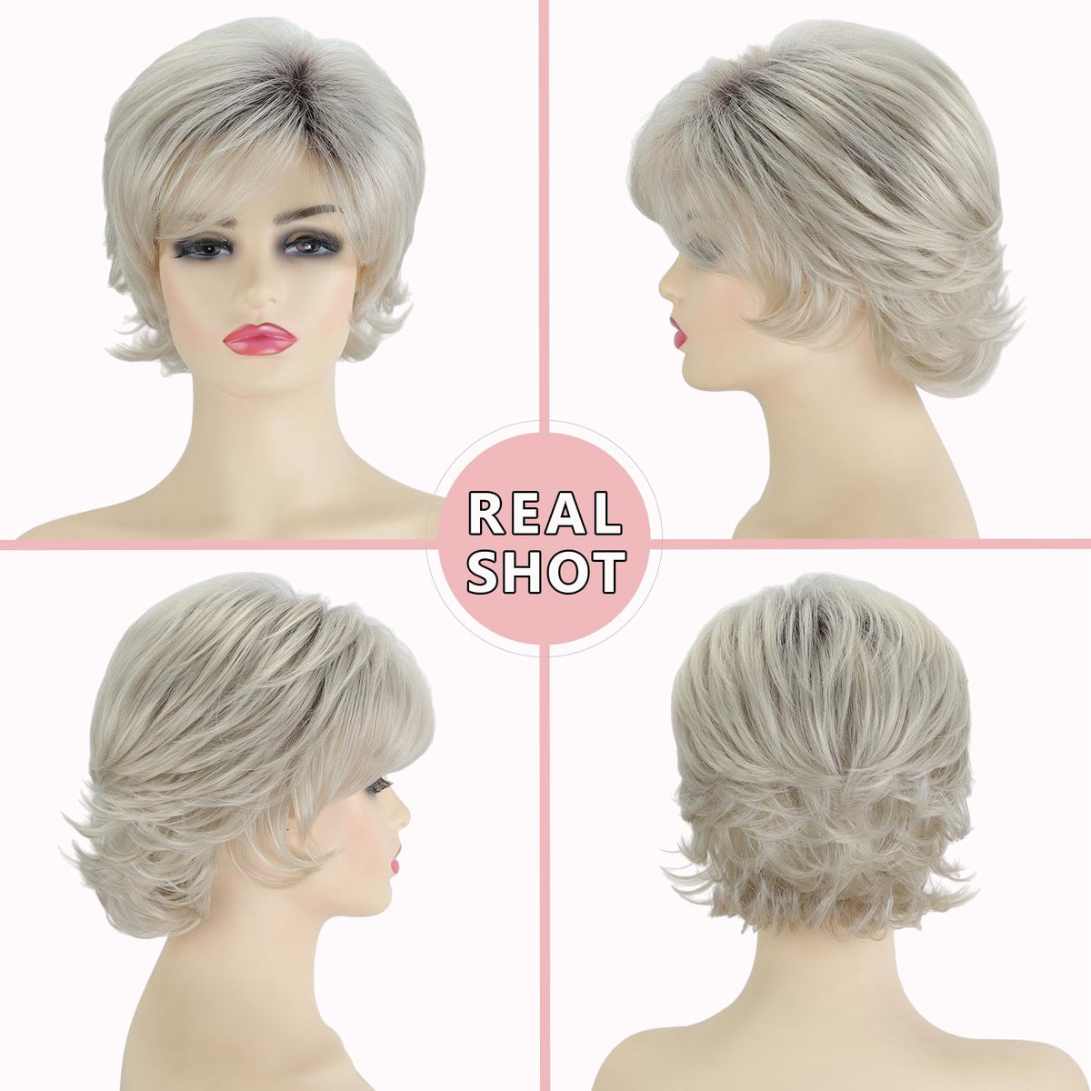 TISHINING pixie cut wig side view shows curls and compact volume
