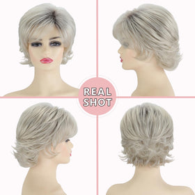 TISHINING pixie cut wig side view shows curls and compact volume