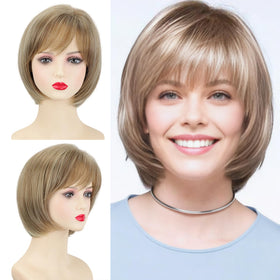 TISHINING short blonde bob wig with bangs for easy daily styling.
