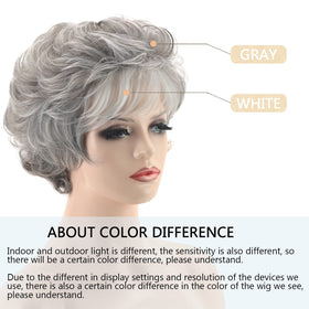 TISHINING short grey curly wig bangs detail shows face-framing fringe for easy styling.