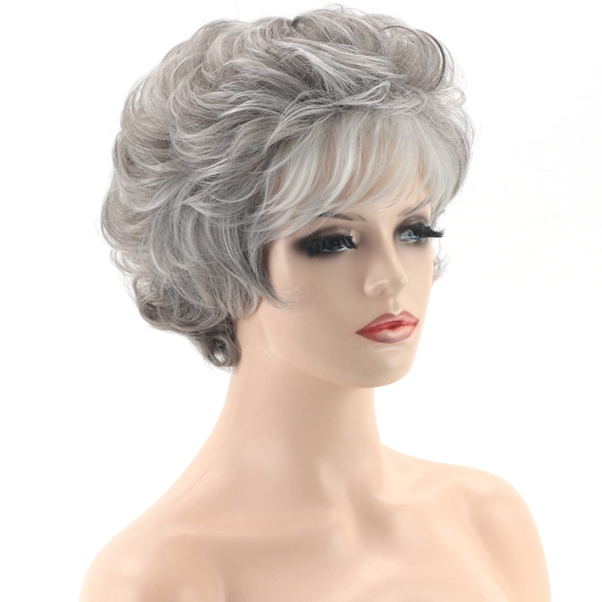 TISHINING short grey curly wig styling for evening looks with chic silhouette.
