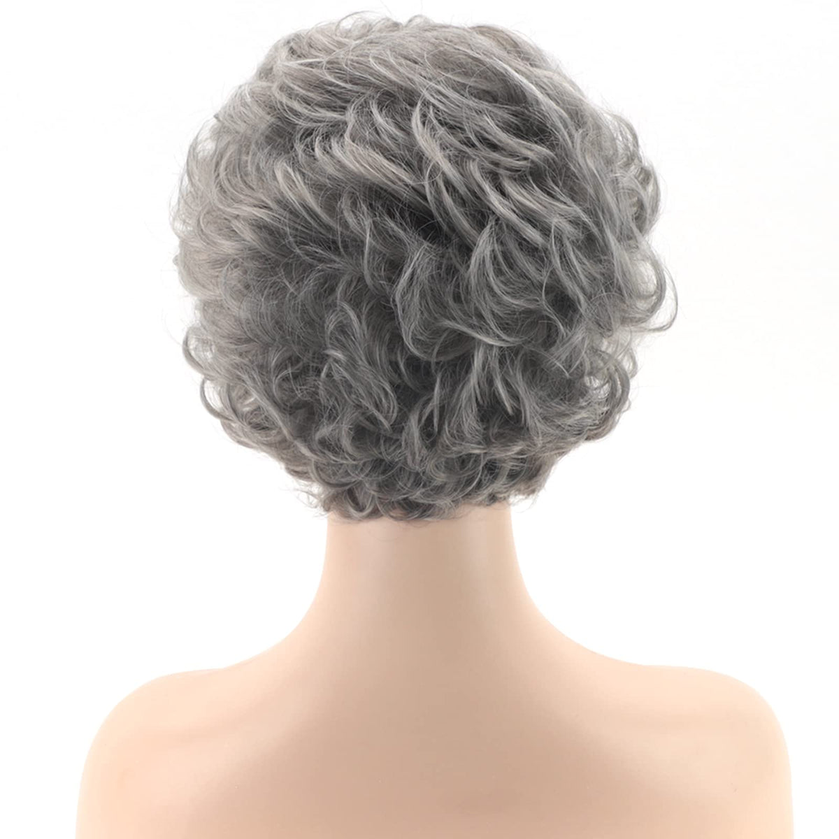 TISHINING short grey curly wig hairline blend for natural look and seamless part.