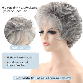 TISHINING short grey curly wig layered texture adds volume for everyday style.