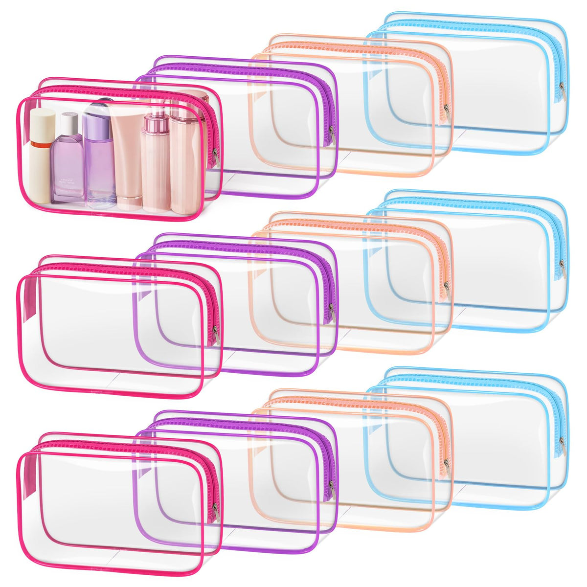 TISRATOK clear makeup bag with zipper for easy content visibility and secure travel.