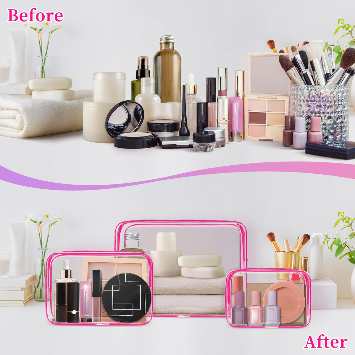 TISRATOK sturdy zipper cosmetic pouch seals liquids and cosmetics securely.