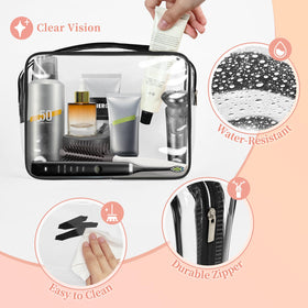TISRATOK clear cosmetic bag water-resistant surface protects contents on trips