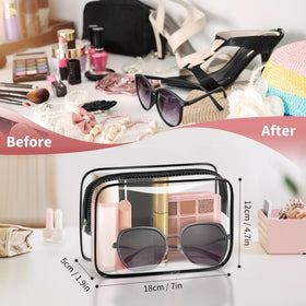 TISRATOK transparent design makeup bag for quick content checks during travel.
