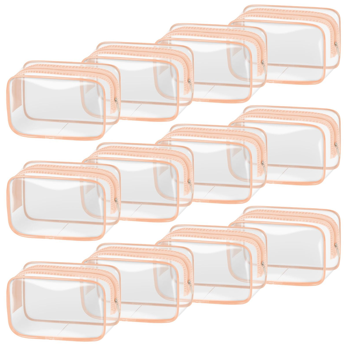 TISRATOK clear makeup bags with orange-pink trim for fast content identification and travel use